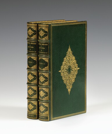 View full screen - View 1 of Lot 119. MÉRIMÉE. Lettres à une inconnue. Paris, 1874. 2 vol. in-8. Maroquin vert (Hardy). Édition originale, ex. sur hollande..