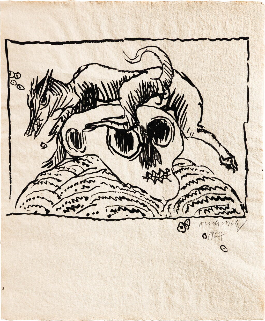 View full screen - View 1 of Lot 234. Tete, illustration pour "De la mort" par François Nourissier.