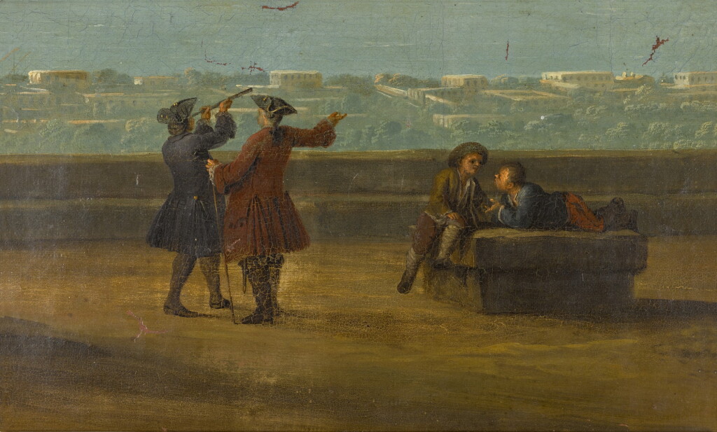 View full screen - View 1 of Lot 416. Naples, a view over 'Il Miglio d'oro', with figures on a terrace with a telescope.