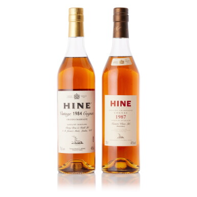 View full screen - View 1 of Lot 6644. Hine Vintage Cognac for Tanner's Wine & BBR Mixed Lot 40.0 abv 1984 & 1987 (2 BT70).