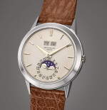 Reference 3448 | A very well preserved white gold perpetual calendar wristwatch with day, date and moon phases, Circa 1974 | 百達翡麗 | 型號3448 | 白金萬年曆腕錶,備日期、星期及月相顯示,品相出衆,約1974年製