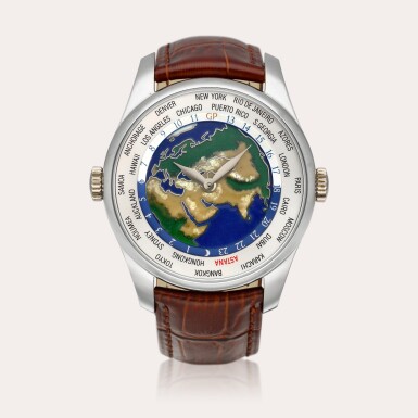 View full screen - View 1 of Lot 2205. Classique Elegance, Tourbillon WWTC 'Astana', Reference 99350-53-1306SBA6A | A unique white gold world time wristwatch with three gold bridges and champlevé enamel dial, Made for Kazakhstan, Circa 2013.
