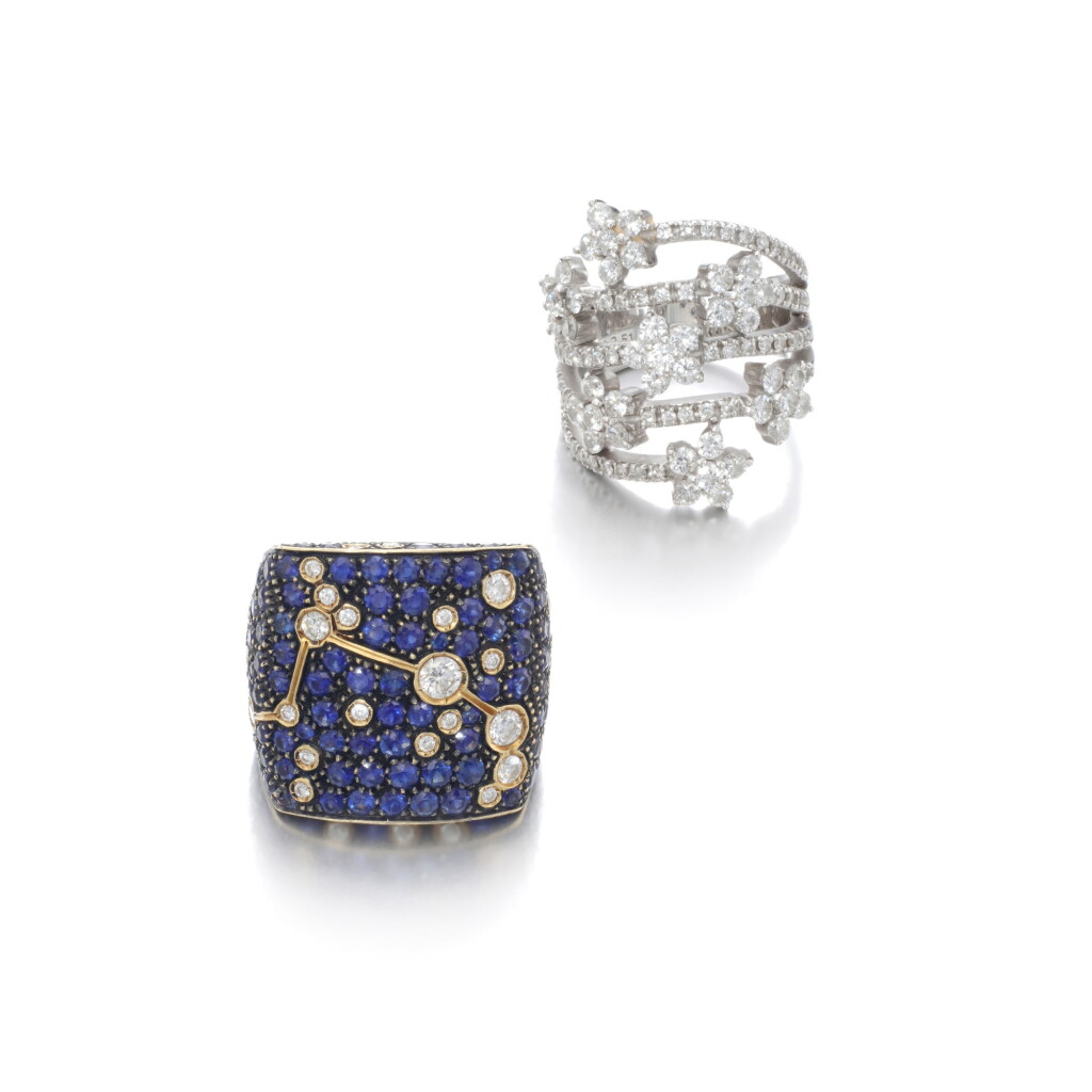 View full screen - View 1 of Lot 104. Diamond ring and a sapphire and diamond ring.