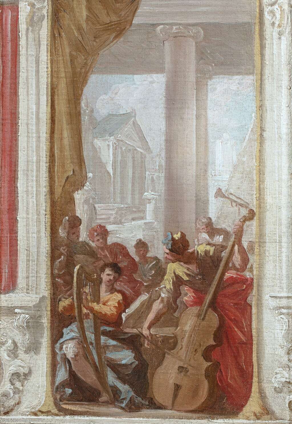 View full screen - View 1 of Lot 173. Musicians performing below a colonnade, a temple and other classical buildings beyond.