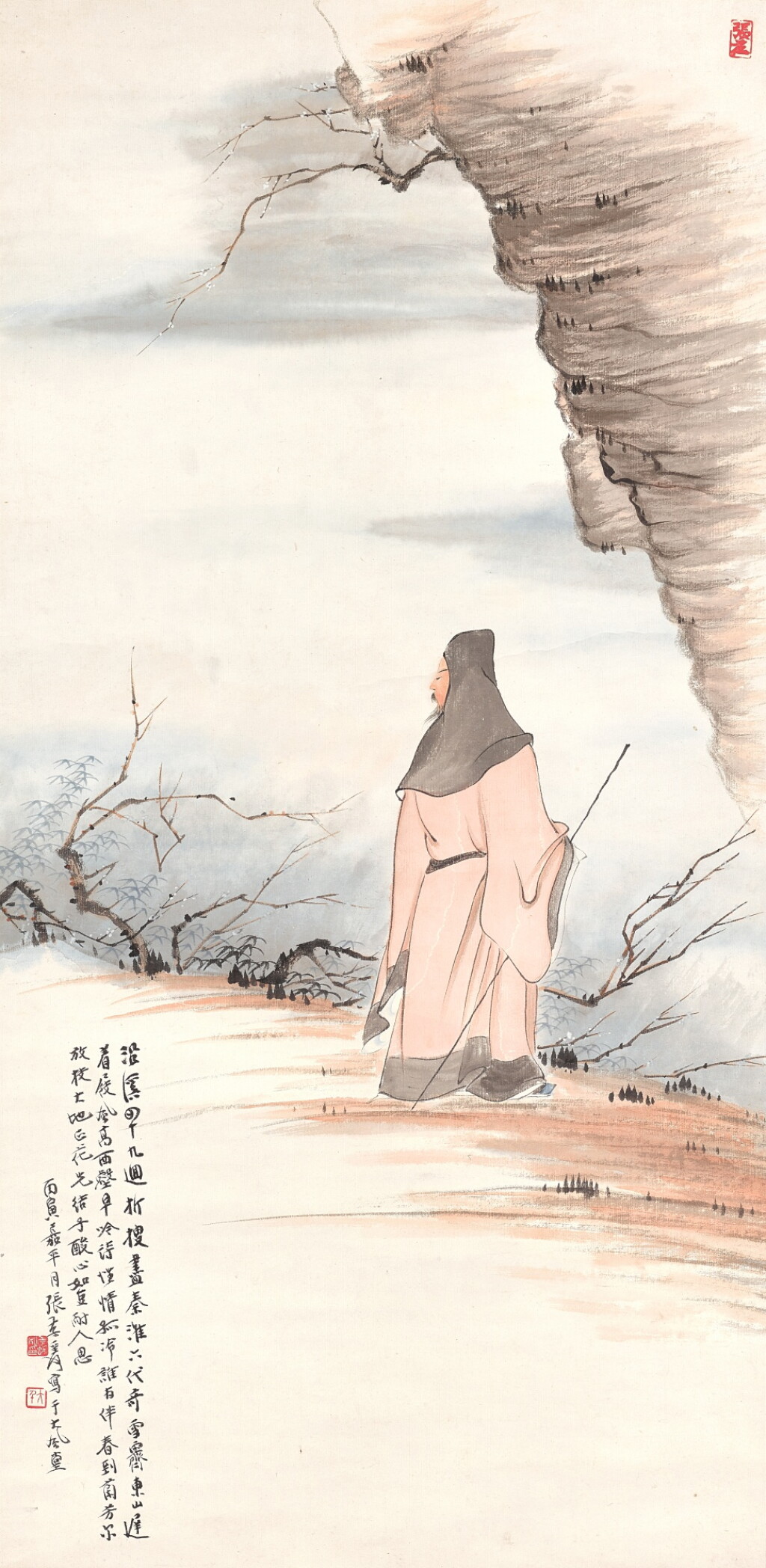 View full screen - View 1 of Lot 3091. 張大千 策杖賞梅 | Zhang Daqian (Chang Dai-chien), Scholar Appreciating Plum Blossoms.