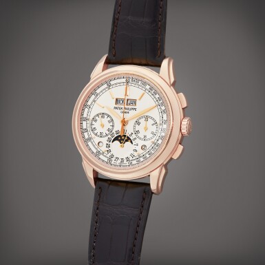 View full screen - View 1 of Lot 11. Reference 5270R-001 | A pink gold perpetual calendar chronograph wristwatch with moon phases, leap year and day/night indication, Circa 2018.