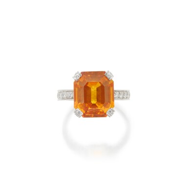 View full screen - View 1 of Lot 261. Tiffany & Co. | Orange Sapphire and Diamond Ring.