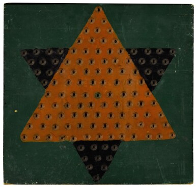 View full screen - View 1 of Lot 1455. AMERICAN CARVED AND POLYCHROME-PAINTED WOODEN CHINESE CHECKERS GAMEBOARD, CIRCA 1915.