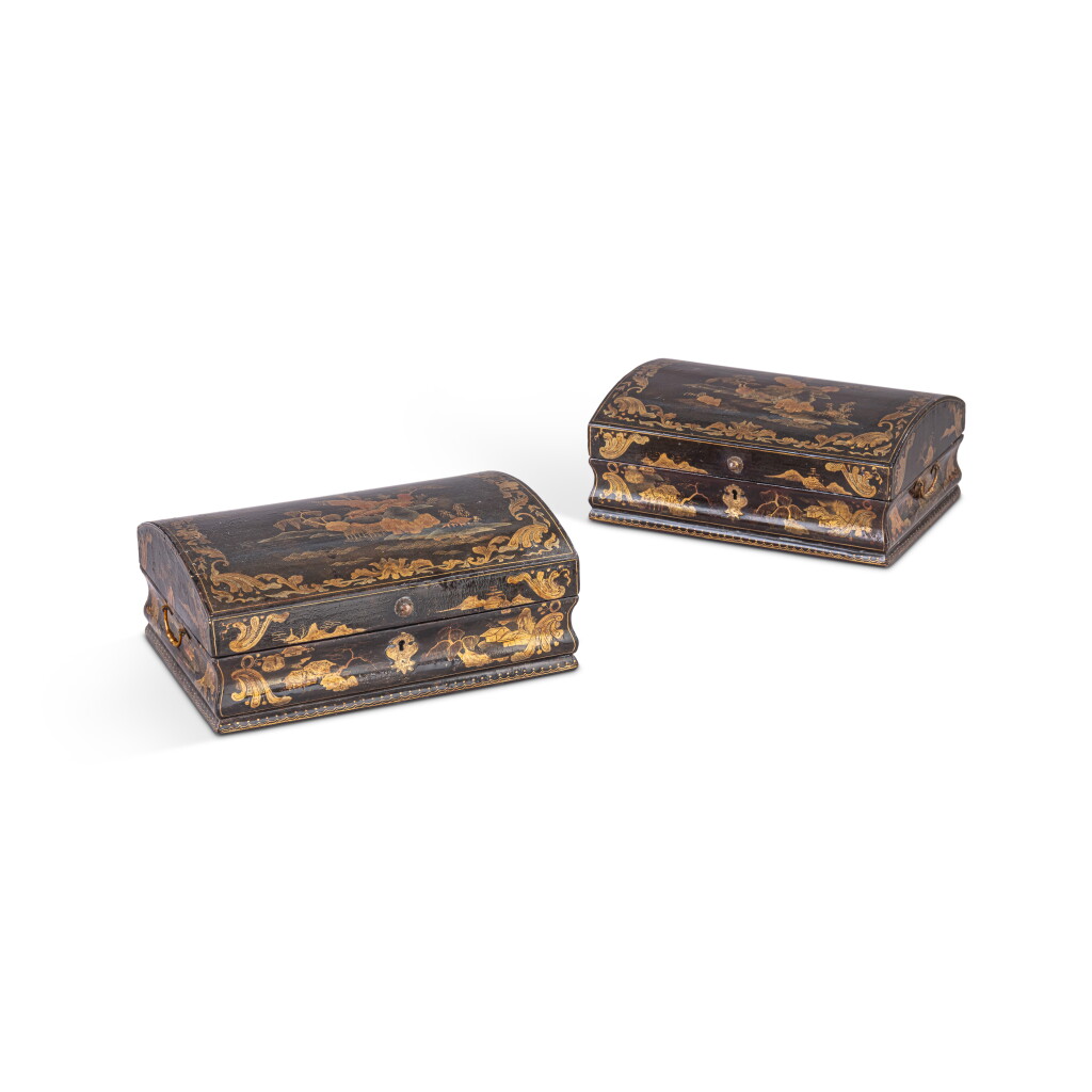 View full screen - View 1 of Lot 369. A pair of Louis XV Chinese lacquer and Parisian varnish toilet boxes, circa 1730.