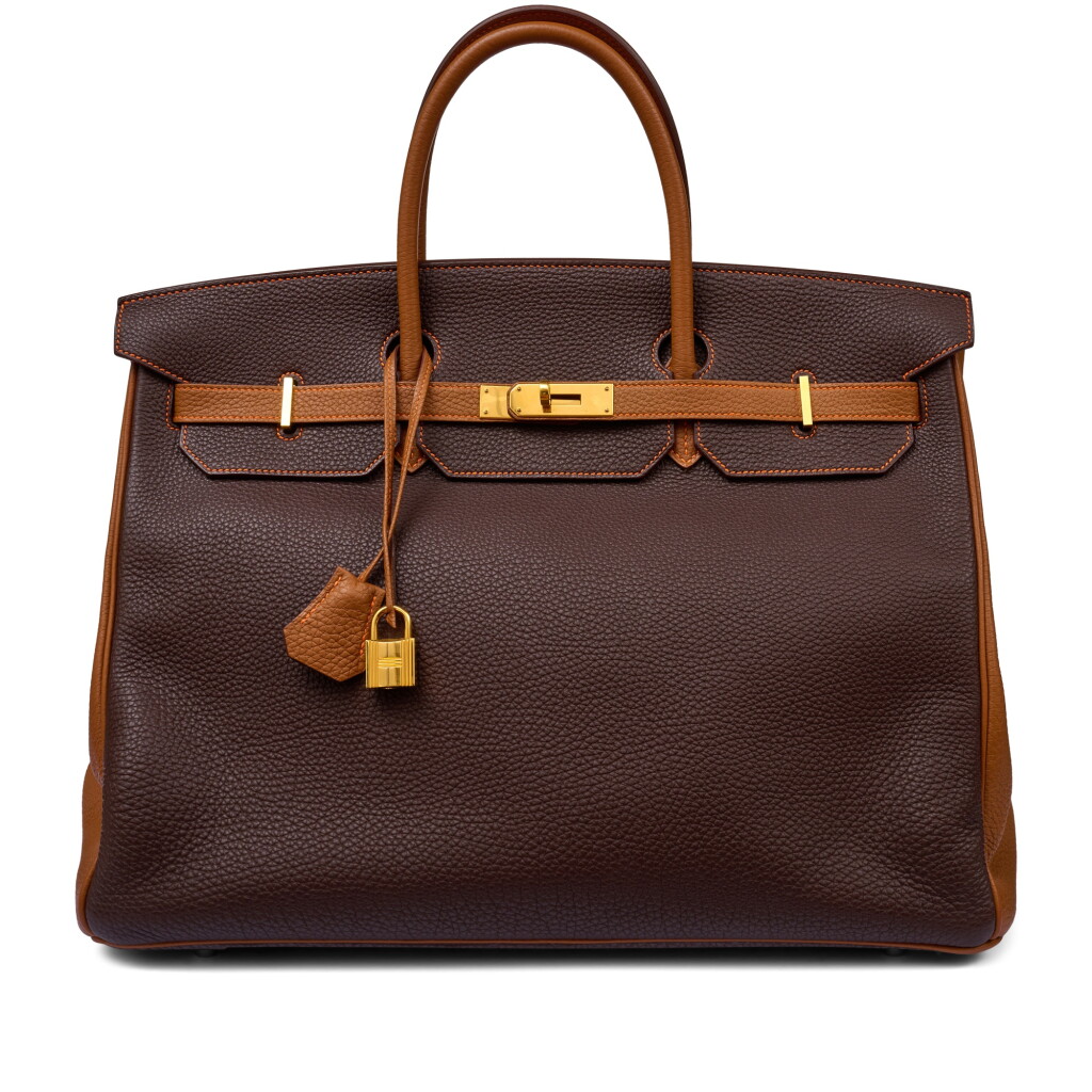 View full screen - View 1 of Lot 60. Chocolat and Caramel Togo HSS Birkin 40 Gold Hardware, 2012.