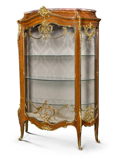 View full screen - View 1 of Lot 93. A LOUIS XV STYLE GILT-BRONZE MOUNTED KINGWOOD BOMBÉ VITRINE, BY FRANÇOIS LINKE, THE MOUNTS DESIGNED BY LÉON MESSAGÉ, CIRCA 1900.