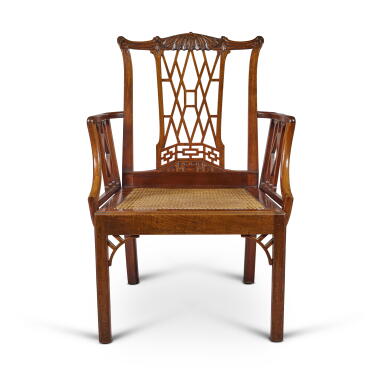 View full screen - View 1 of Lot 198. A George III Mahogany Chinese Fretwork Open Armchair, Circa 1760.