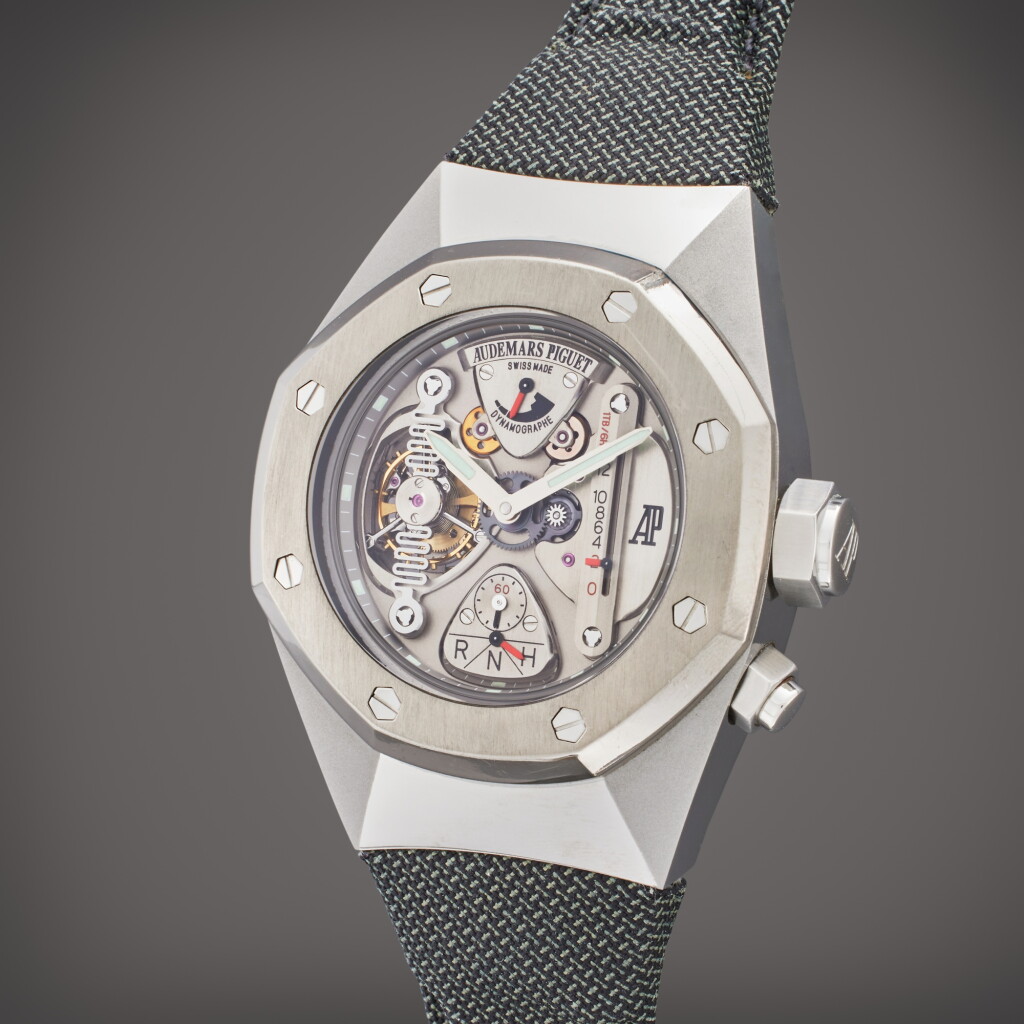 View full screen - View 1 of Lot 164. Reference 25980AI.OO.D003SU.01 Royal Oak Concept | A limited edition alacrite semi-skeletonised tourbillon wristwatch with dynamographe and power reserve indication, Circa 2005.