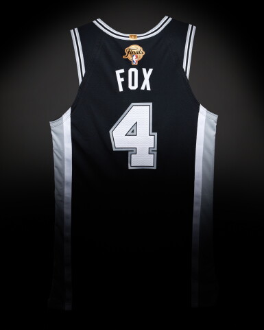 View full screen - View 1 of Lot 12. De’Aaron Fox ‘NBA Finals Debut’ San Antonio Spurs 2026 NBA Finals Game Worn Icon Edition Jersey | Game 1.
