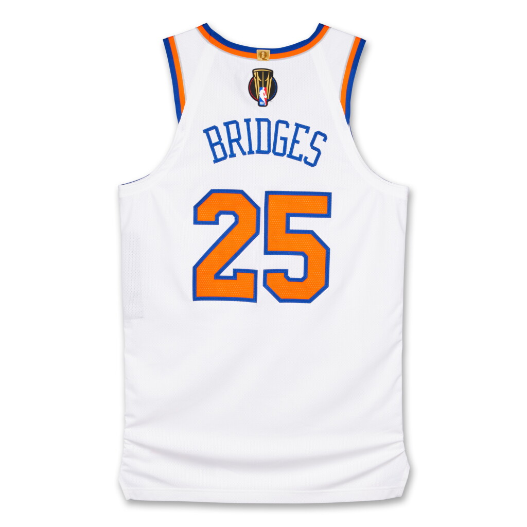View full screen - View 1 of Lot 9. Mikal Bridges New York Knicks 2025-2026 Emirates NBA Cup Semifinals Game Worn Association Edition Jersey .