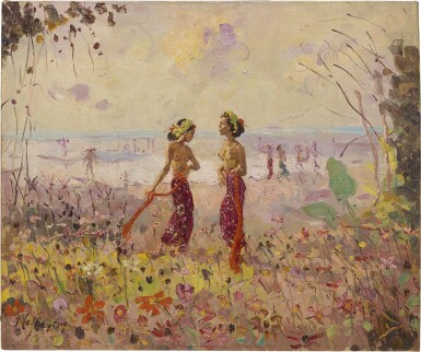 View full screen - View 1 of Lot 1059. ADRIEN-JEAN LE MAYEUR DE MERPRÈS 勒邁耶 | BALINESE LADIES ON A BEACH 海灘上的峇里女子.