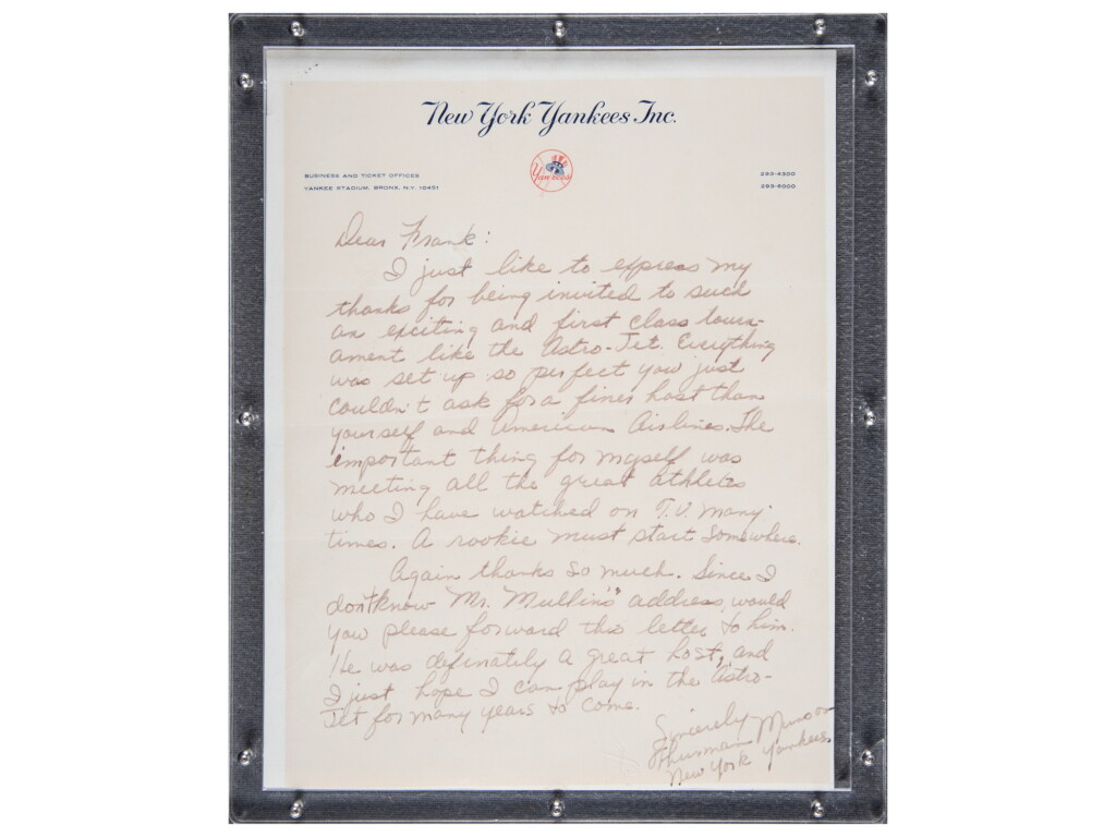 View full screen - View 1 of Lot 101. 1971 Thurman Munson Signed Handwritten Letter on New York Yankees Stationery - Displayed at Yankee Stadium Museum (Yankees LOA & JSA).