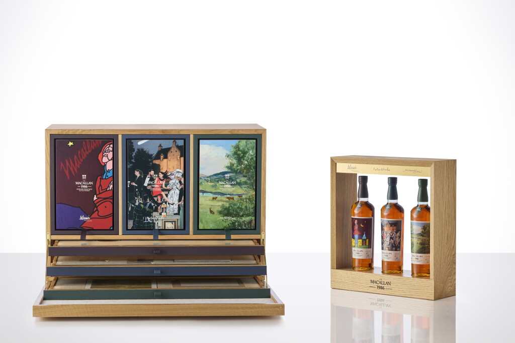 View full screen - View 1 of Lot 1. The Macallan Romantica Collection Unique Artists Edition 42.6 abv 1986 (3 Bottles 70cl).