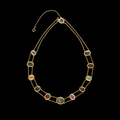View full screen - View 1 of Lot 113. A Gold Necklace with Twelve Roman Intaglios, 1st/2nd century A.D..