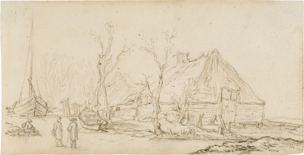 View full screen - View 1 of Lot 115. Study of cottages and boats with figures.