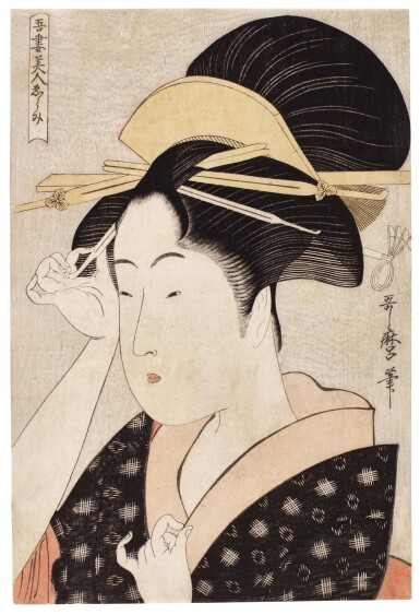 View full screen - View 1 of Lot 1. KITAGAWA UTAMARO (1754-1806)    A LADY WITH A HAIRPIN  | EDO PERIOD, 18TH CENTURY.