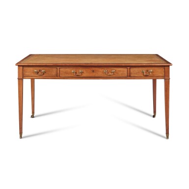 View full screen - View 1 of Lot 519. A George III Gilt-Tooled Leather-Lined Mahogany Writing Table, Late 18th Century.