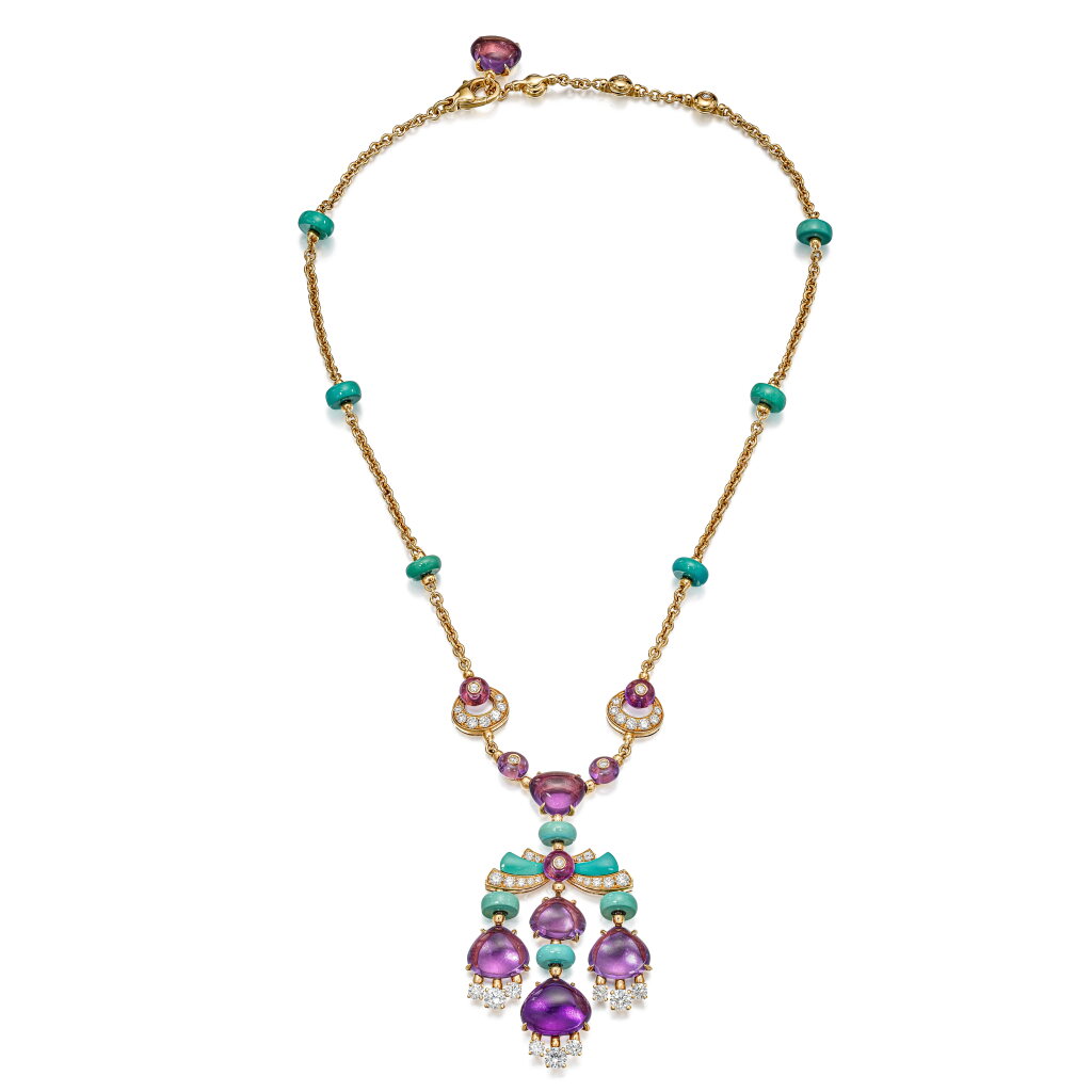 View full screen - View 1 of Lot 1609. AMETHYST, TURQUOISE AND DIAMOND ‘MEDITERRANEAN EDEN’ PENDANT NECKLACE | 寶格麗 | 紫水晶 配 綠松石 及 鑽石 ‘MEDITERRANEAN EDEN’ 吊墜項鏈.