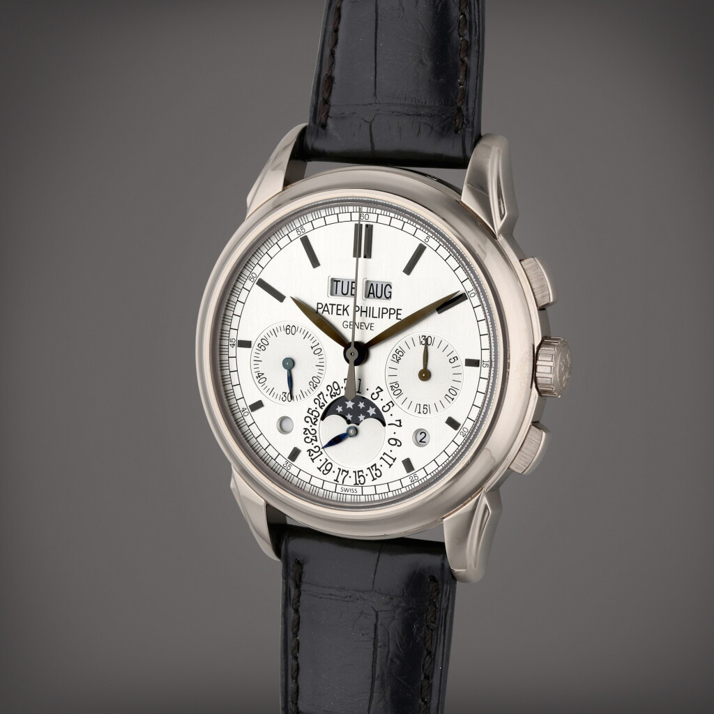 View full screen - View 1 of Lot 230. Reference 5270G-001 | A white gold perpetual calendar chronograph wristwatch with moon phases, Circa 2015.