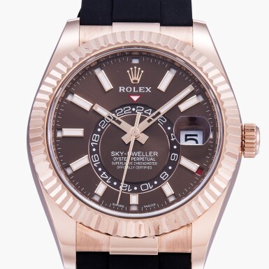 View full screen - View 1 of Lot 307. Sky-Dweller, Reference 326235 | A pink gold annual calendar dual time zone wristwatch | Circa 2022.