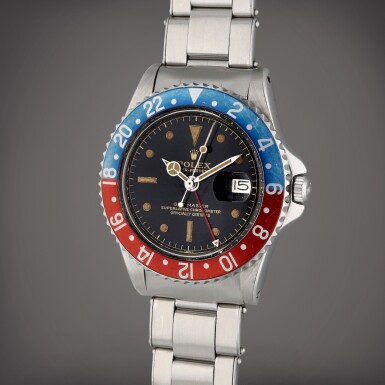 View full screen - View 1 of Lot 507. Reference 1675 GMT-Master ‘Pepsi’ | A stainless steel automatic dual time wristwatch with date and bracelet, Circa 1960.