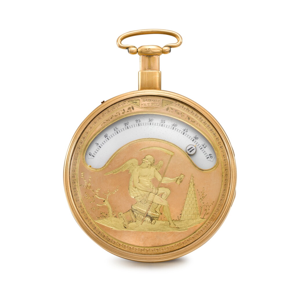 View full screen - View 1 of Lot 1368. A fine and rare gold quarter repeating wandering hour watch Circa 1820, no. 7328.