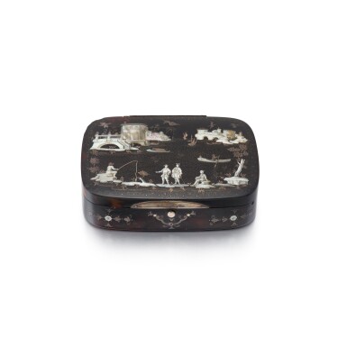 View full screen - View 1 of Lot 350. A silver, tortoiseshell and mother-of-pearl piqué bureau box, probably Naples, circa 1730.