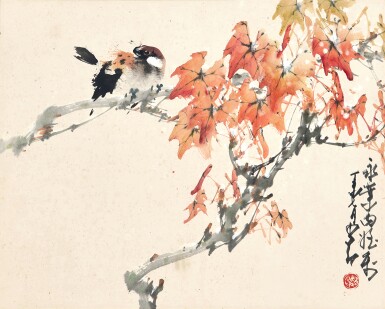 View full screen - View 1 of Lot 6032. 趙少昂 霜葉小鳥 | Zhao Shao'ang, Bird by Autumn Leaves.