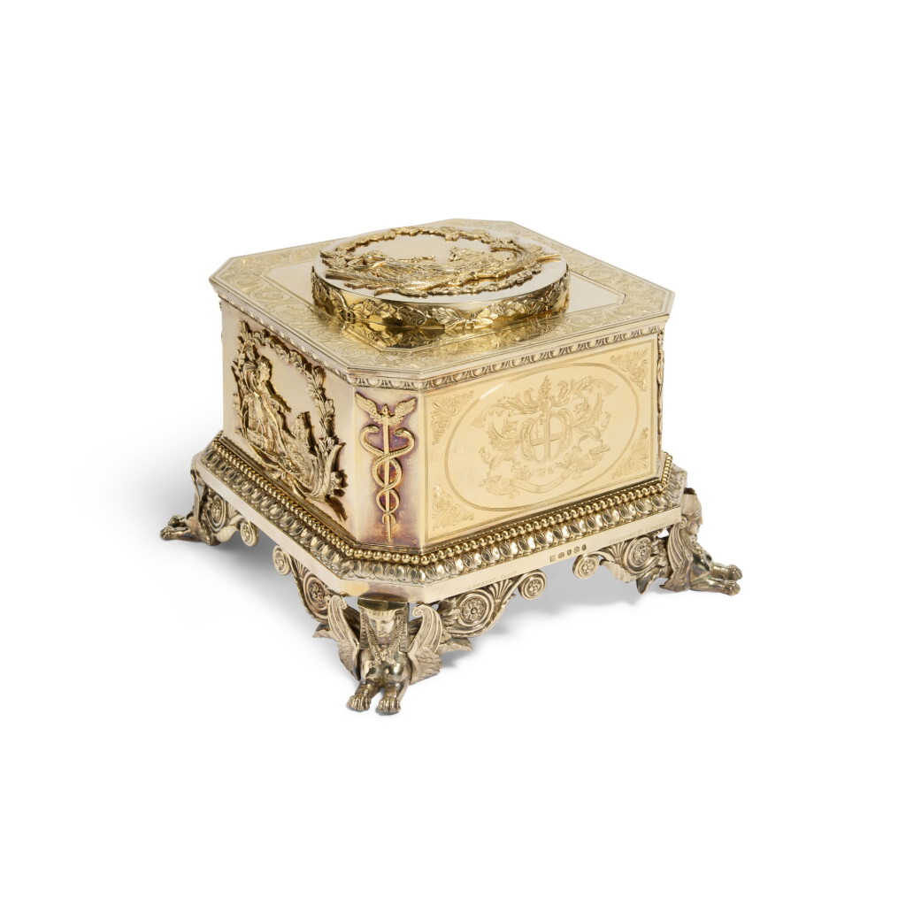 View full screen - View 1 of Lot 197. A George III Silver-Gilt Casket, Benjamin Smith II & James Smith III, Retailed by Lambert, London, 1809.