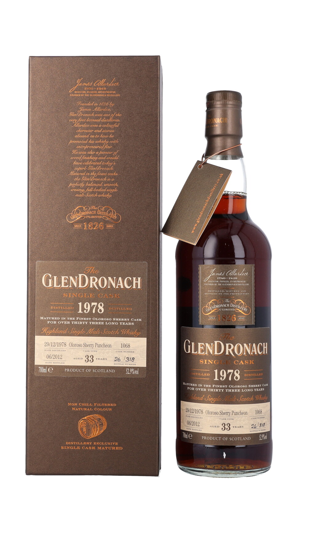 View full screen - View 1 of Lot 5615. The Glendronach Single Cask 33 Year Old 52.9 abv 1978 (1 BT70).