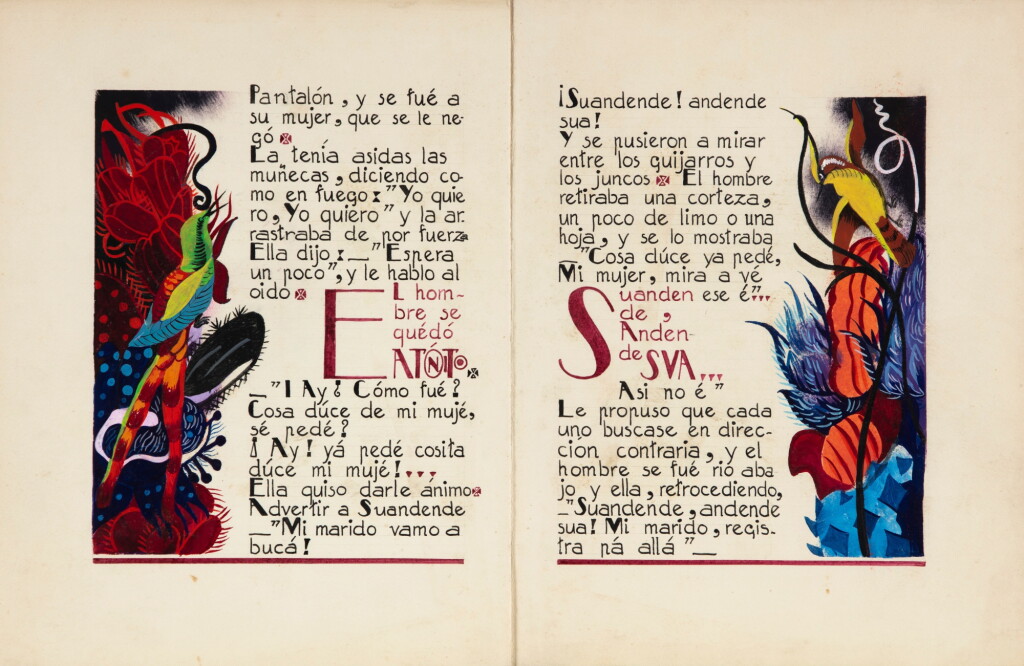 View full screen - View 1 of Lot 55. Svandende. 1934. Livre unique, réalisé à la main. Texte calligraphié, illustré de 7 aquarelles originales signées par l’artiste..