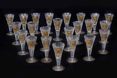 View full screen - View 1 of Lot 1223. A Set of Twenty-Three Silesian Cut and Gilt Wine Glasses from 'The King Frederick The Great Glass Table Service', Glasshouse of Gräflich Schaffgott'sche Josephinenhütten, Schreiberau, Circa 1910.