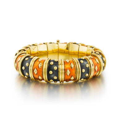 View full screen - View 1 of Lot 787. Jean Schlumberger | Bracelet émail et or | Enamel and gold bracelet.