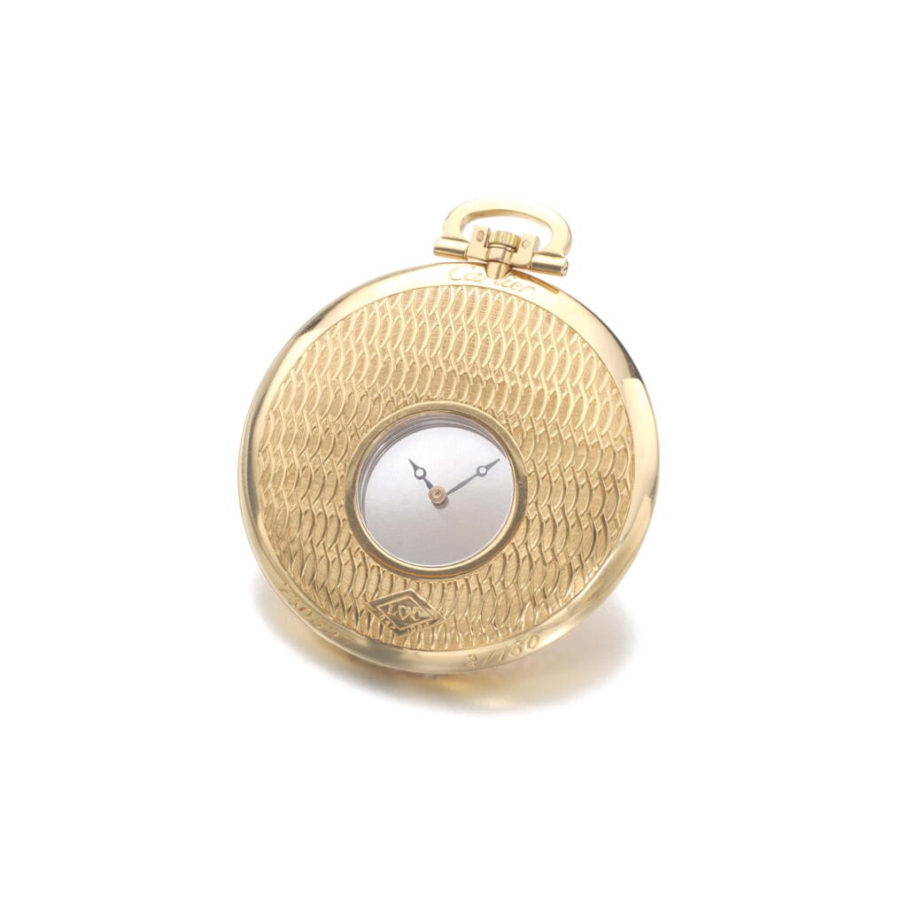 View full screen - View 1 of Lot 54. GOLD POCKET WATCH, 'MYSTERIEUX', CARTIER, 1997.