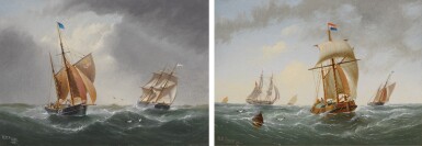 View full screen - View 1 of Lot 184. WILLIAM DANIEL PENNY | SHIPS AT SEA: A PAIR OF PAINTINGS.