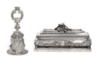 View full screen - View 1 of Lot 148. A SILVER TOILET BOX AND TABLE BELL, JEAN-BAPTISTE VAILLANT, ST PETERSBURG, 1846.