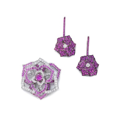 View full screen - View 1 of Lot 248. Demi-parure saphirs roses et diamants, "Rose" | Pink sapphire and diamond demi-parure, 'Rose'.