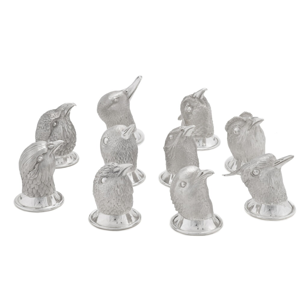 View full screen - View 1 of Lot 41. A cased set of ten silver gamebird stirrup cups, Theo Fennell, London, 2019.