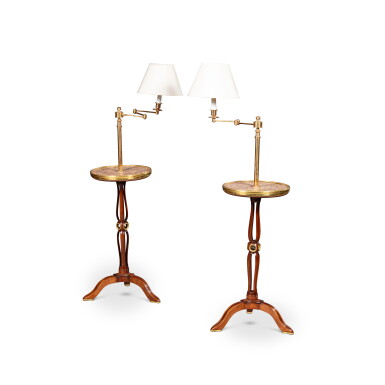 View full screen - View 1 of Lot 1008. A pair of gilt-bronze mounted stained fruitwood liseuses, in the Louis XV taste | Paire de liseuses en bois fruitier teinté et bronze doré dans le goût Louis XV.