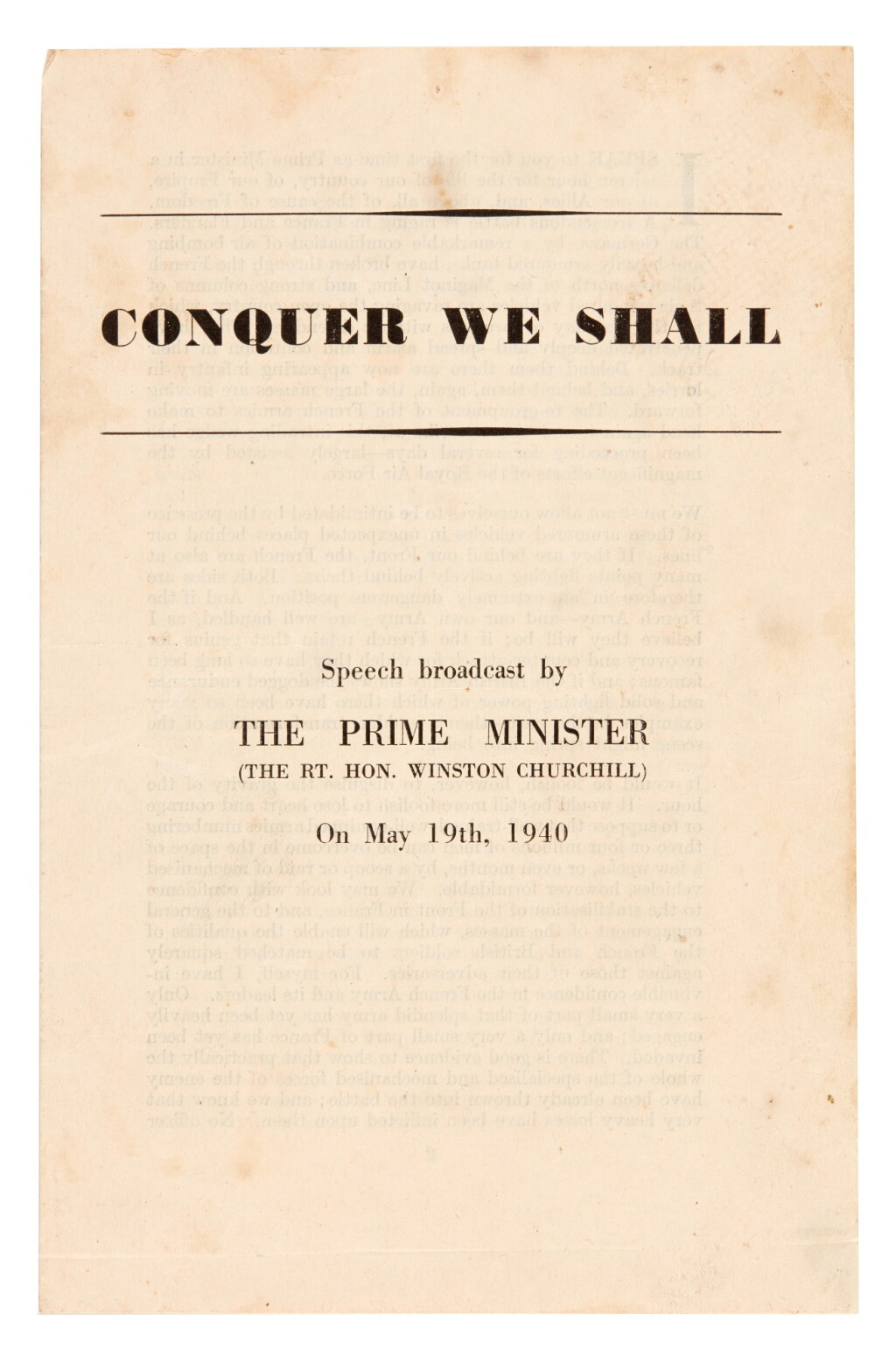 View full screen - View 1 of Lot 36. CHURCHILL | Conquer We Shall, 1940.