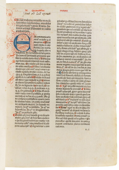 View full screen - View 1 of Lot 15. Antoninus, De censuris ecclesiasticis, Venice, 1474, modern calf.