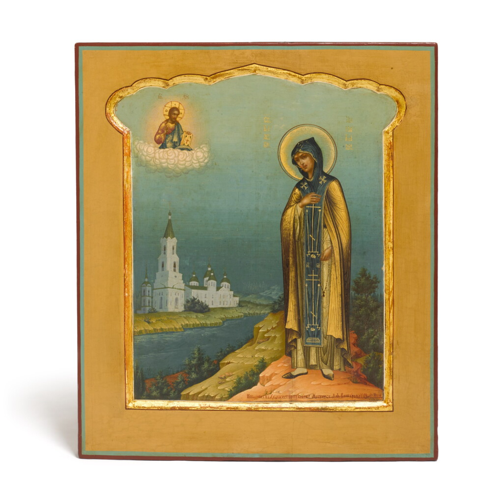 View full screen - View 1 of Lot 653. A finely painted icon of St Anna of Kashin, worskshop of Alexei Yakovlevich Vashurov, Moscow, 1909.