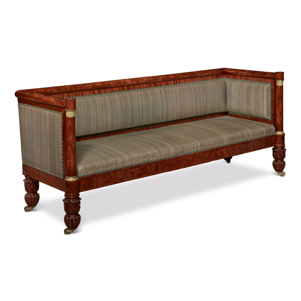 View full screen - View 1 of Lot 1748. A CLASSICAL ORMOLU-MOUNTED FIGURAL MAHOGANY SOFA, BOSTON, MASSACHUSETTS, CIRCA 1825.