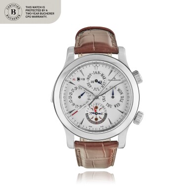 View full screen - View 1 of Lot 34. Master Grand Réveil, Ref. 149.8.95 Montre bracelet en acier avec calendrier perpetuel, alarme, phases de lunes et indication des années et 24h | Stainless steel perpetual calendar wristwatch with alarm, moon phases, 24-hour and year indication Vers 2007 | Circa 2007.