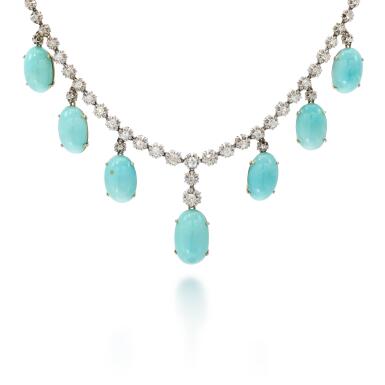 View full screen - View 1 of Lot 96. Turquoise and diamond necklace | Collana in turchesi e diamanti.